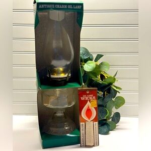 Kadaan Antique Charm Hurricane Oil Lamp 17” Tall Clear Glass In Original Box